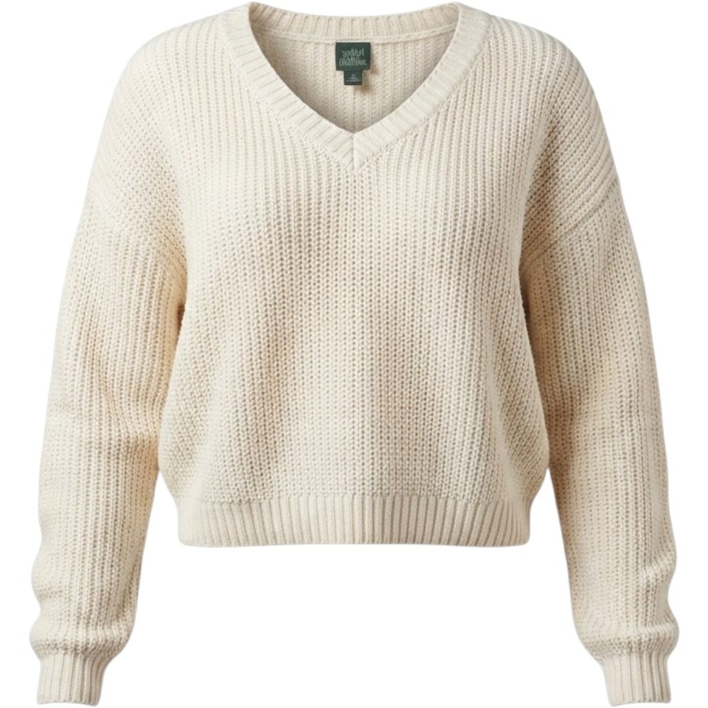 Wild Fable Womens Cream Shaker Knit V-Neck Pullover Sweater Gold Metallic Large